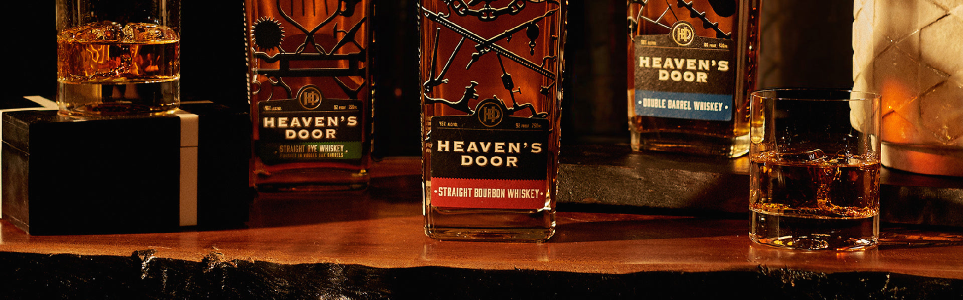 Heaven's Door Core 3 Whiskeys: Straight Bourbon Whiskey, Double Barrel Whiskey, and Straight Rye Whiskey